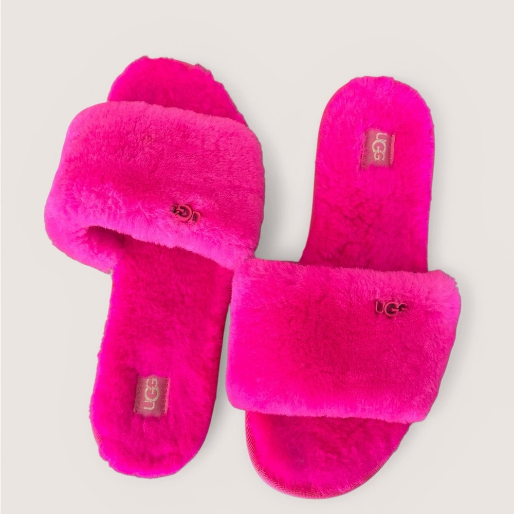 UGG Vibrant Pink Plush Slide Slippers - Picture 6 of 12